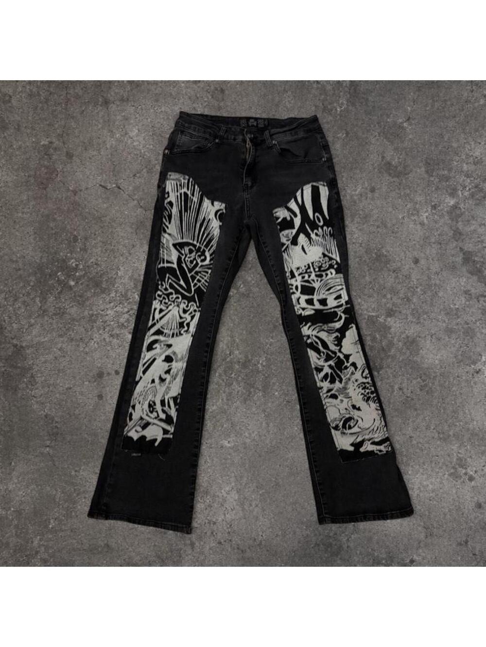 Beautiful Y2K Rebel Vengeance jeans with threaded graphic on front